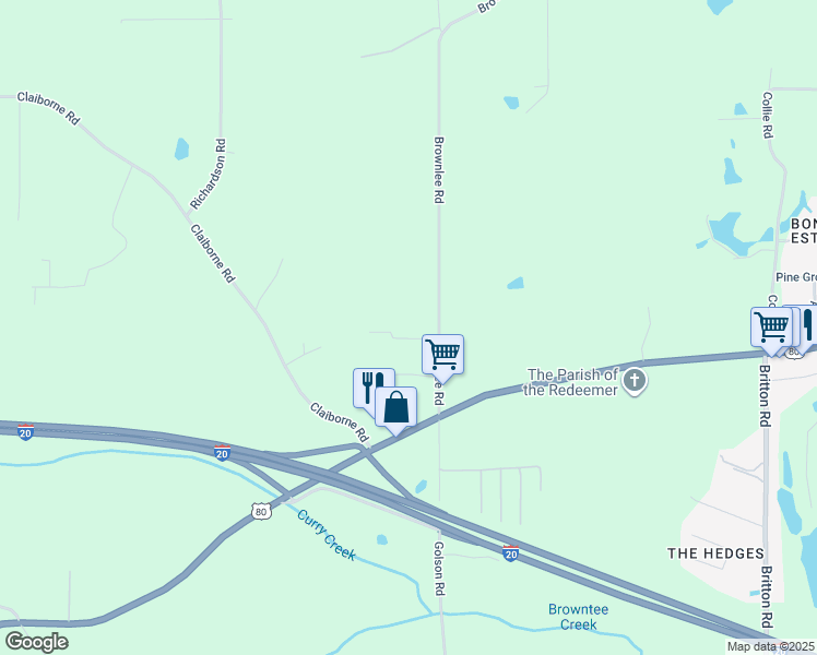 map of restaurants, bars, coffee shops, grocery stores, and more near 189 Brownlee Road in Calhoun
