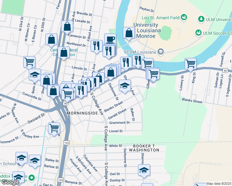 map of restaurants, bars, coffee shops, grocery stores, and more near 4002 Spurgeon Dr in Monroe