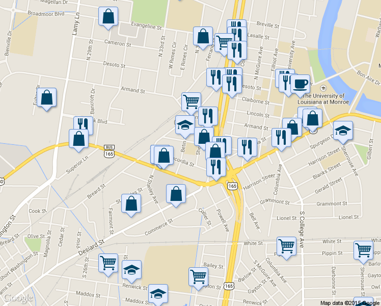 map of restaurants, bars, coffee shops, grocery stores, and more near 3202 Franklin St in Monroe
