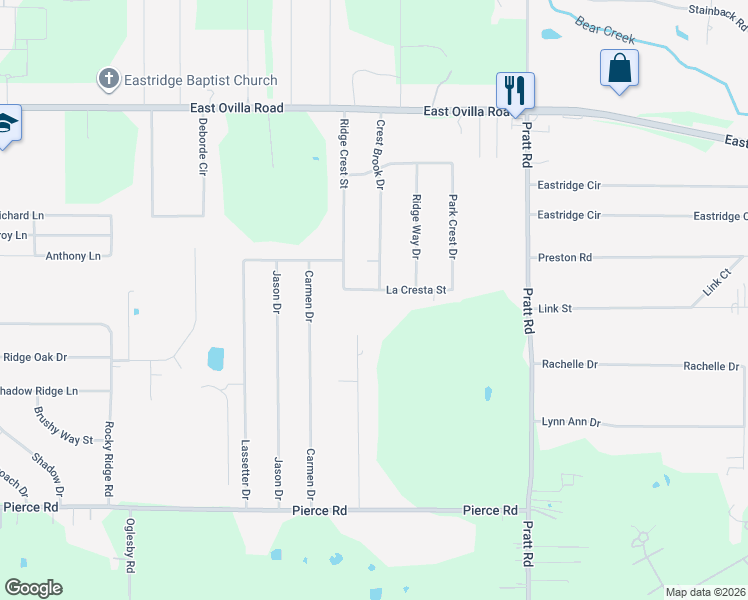 map of restaurants, bars, coffee shops, grocery stores, and more near 811 Ridge Crest Street in Red Oak