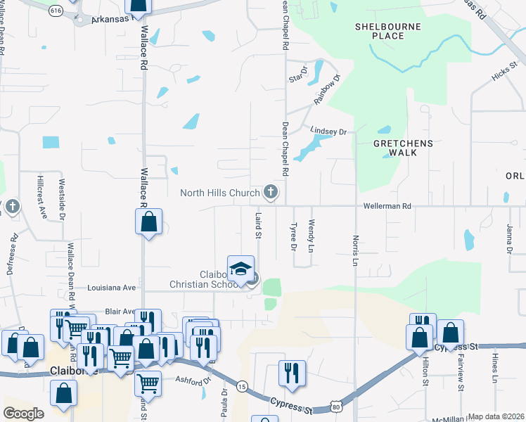 map of restaurants, bars, coffee shops, grocery stores, and more near 2463-2515 Wellerman Rd in West Monroe