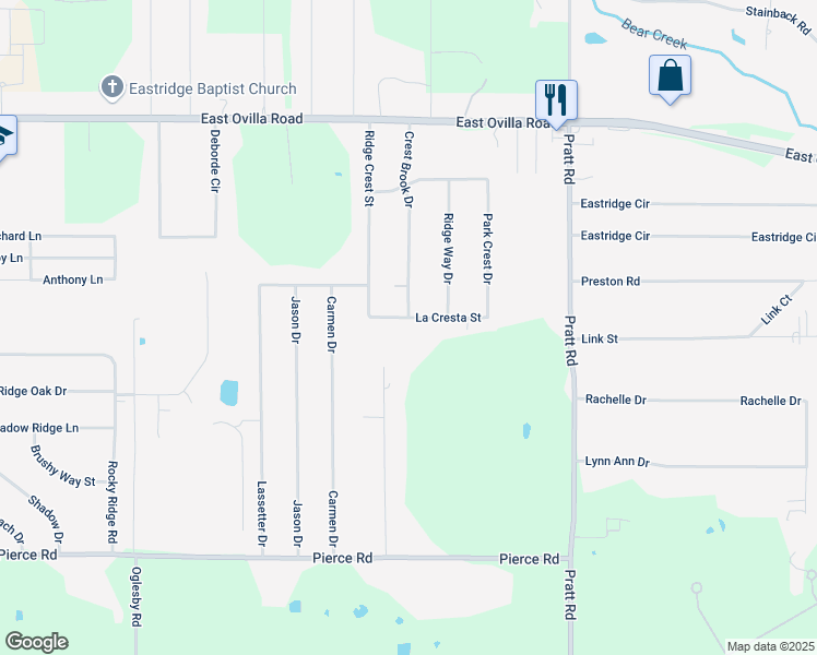 map of restaurants, bars, coffee shops, grocery stores, and more near 811 Ridge Crest Street in Red Oak