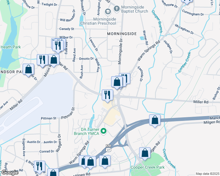 map of restaurants, bars, coffee shops, grocery stores, and more near 4430 Saunders Drive in Columbus