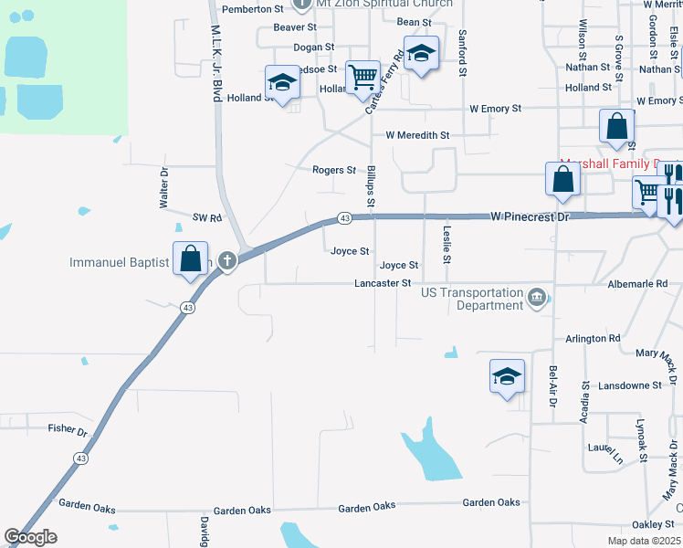 map of restaurants, bars, coffee shops, grocery stores, and more near 1913 Lancaster Street in Marshall