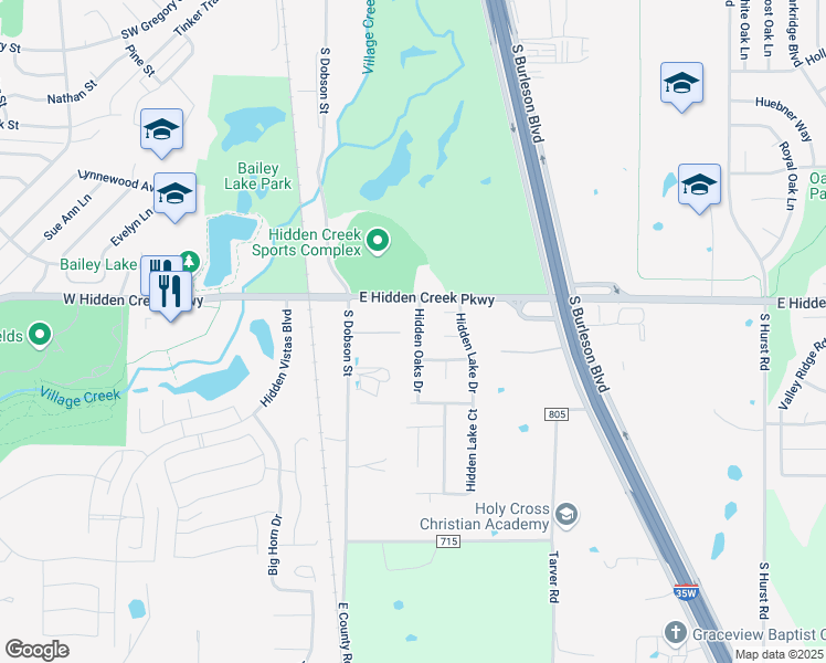 map of restaurants, bars, coffee shops, grocery stores, and more near 920 Hidden Oaks Drive in Burleson