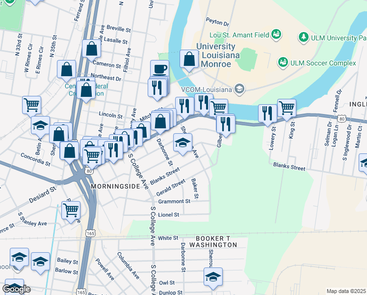 map of restaurants, bars, coffee shops, grocery stores, and more near 4013 Harrison Street in Monroe