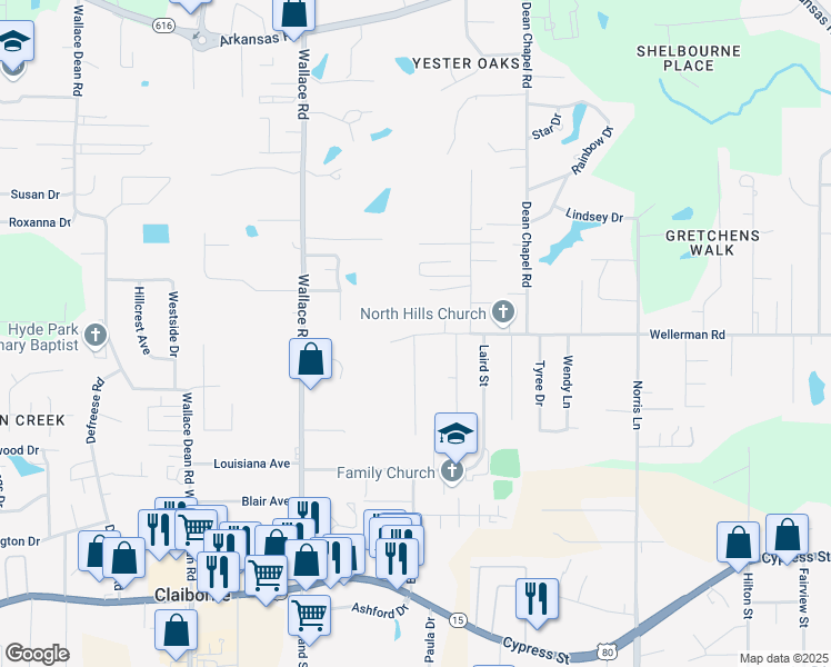 map of restaurants, bars, coffee shops, grocery stores, and more near 2699 Wellerman Rd in West Monroe
