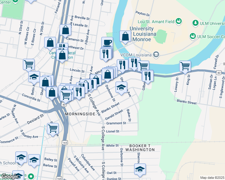 map of restaurants, bars, coffee shops, grocery stores, and more near 4002 Spurgeon Drive in Monroe