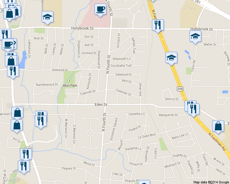 map of restaurants, bars, coffee shops, grocery stores, and more near 906 Coleman Drive in Longview
