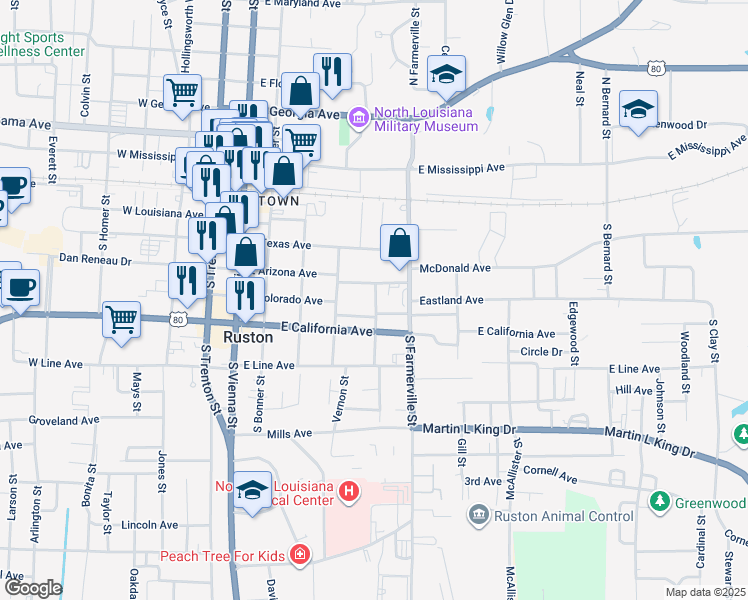map of restaurants, bars, coffee shops, grocery stores, and more near 406 Kirkland Street in Ruston