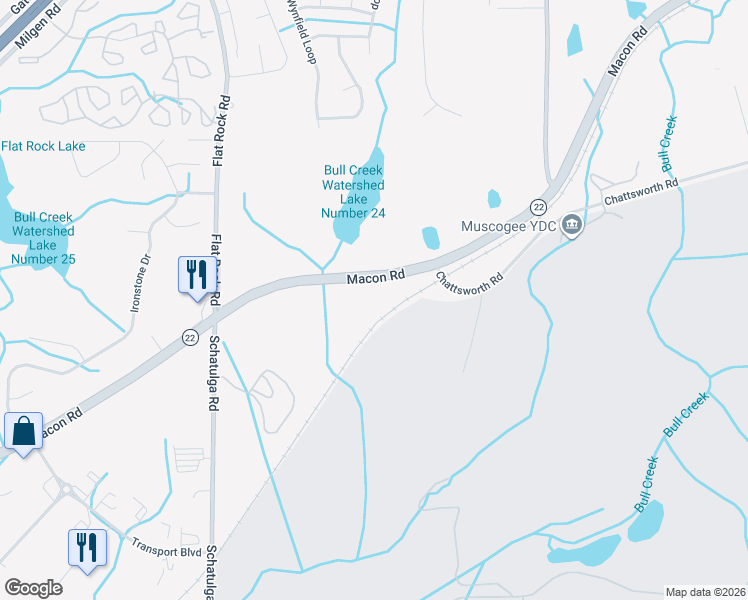 map of restaurants, bars, coffee shops, grocery stores, and more near 7380 Macon Road in Columbus