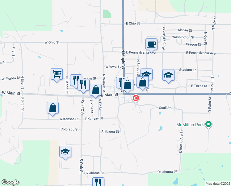 map of restaurants, bars, coffee shops, grocery stores, and more near 178 West Main Street in Van