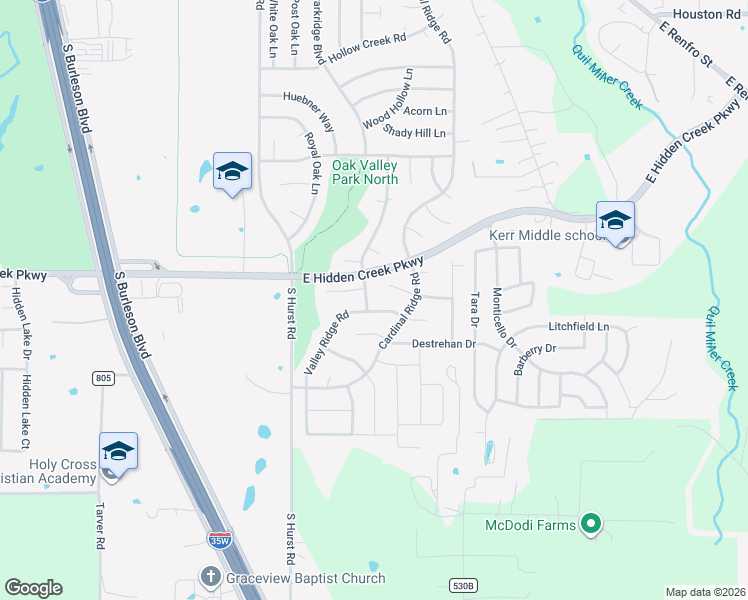 map of restaurants, bars, coffee shops, grocery stores, and more near 917 Valley Terrace Road in Burleson