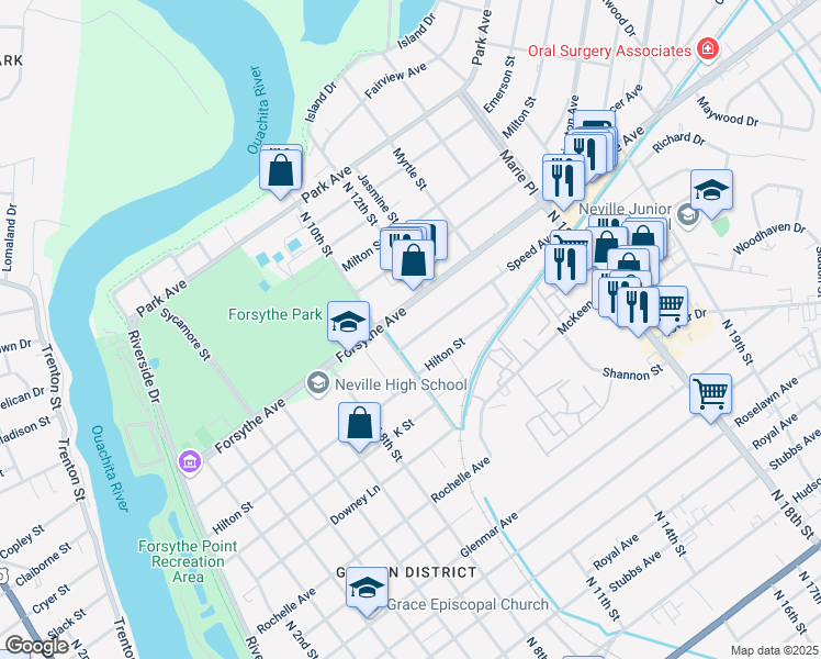 map of restaurants, bars, coffee shops, grocery stores, and more near 1007-1013 Speed Avenue in Monroe