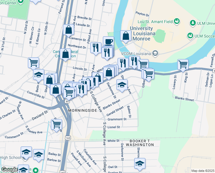 map of restaurants, bars, coffee shops, grocery stores, and more near 3903 Spurgeon Dr in Monroe
