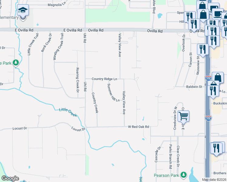 map of restaurants, bars, coffee shops, grocery stores, and more near 912 Summer Hill Ln in Red Oak