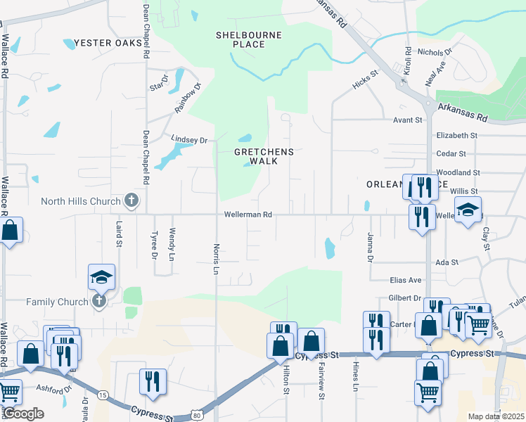 map of restaurants, bars, coffee shops, grocery stores, and more near 100 Gretchen's Walk in West Monroe