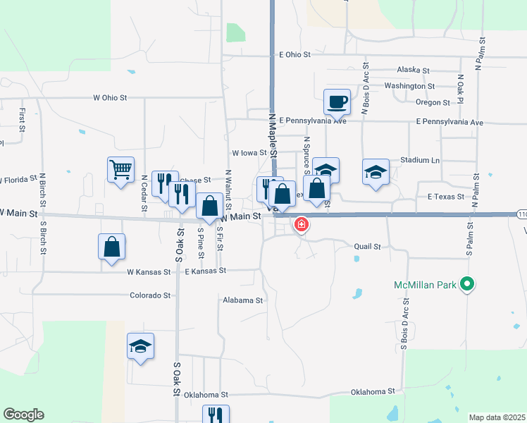 map of restaurants, bars, coffee shops, grocery stores, and more near 178 West Main Street in Van