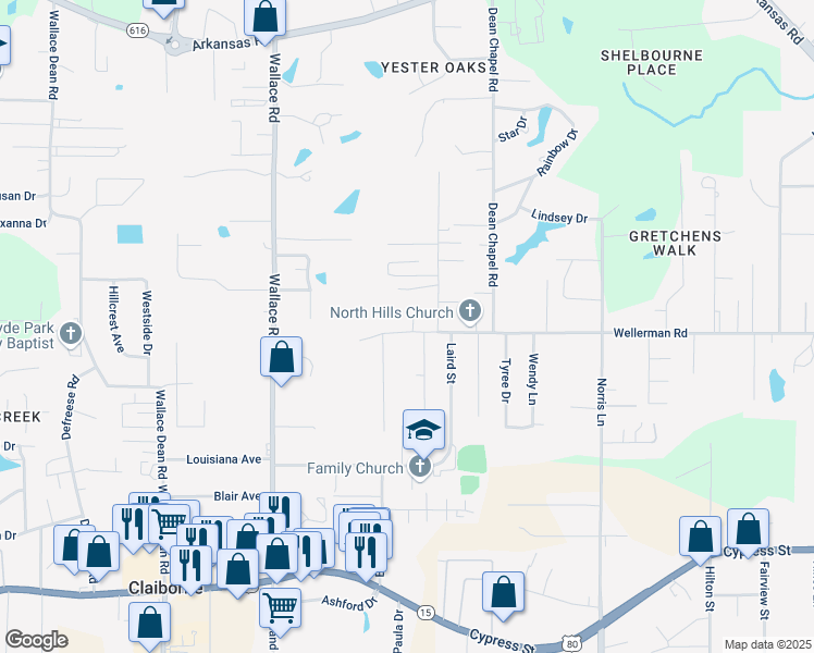 map of restaurants, bars, coffee shops, grocery stores, and more near 2607-2699 Wellerman Rd in West Monroe