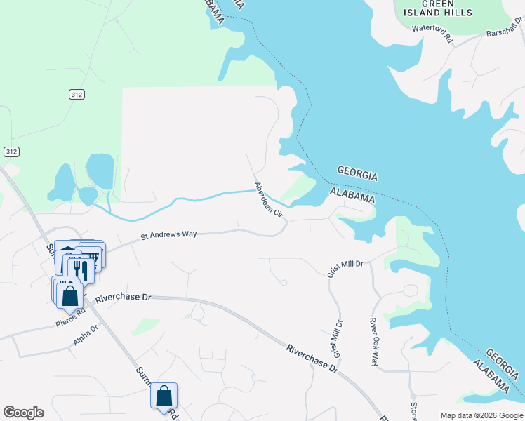 map of restaurants, bars, coffee shops, grocery stores, and more near 2012 Saint Andrews Way in Phenix City