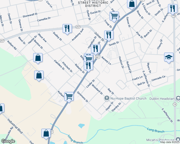 map of restaurants, bars, coffee shops, grocery stores, and more near 1310 Telfair Street in Dublin