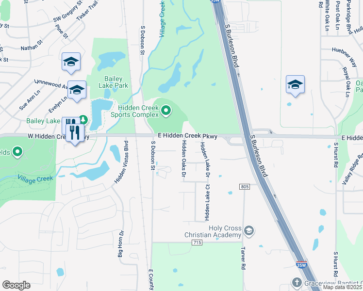 map of restaurants, bars, coffee shops, grocery stores, and more near 912 Hidden Oaks Drive in Burleson