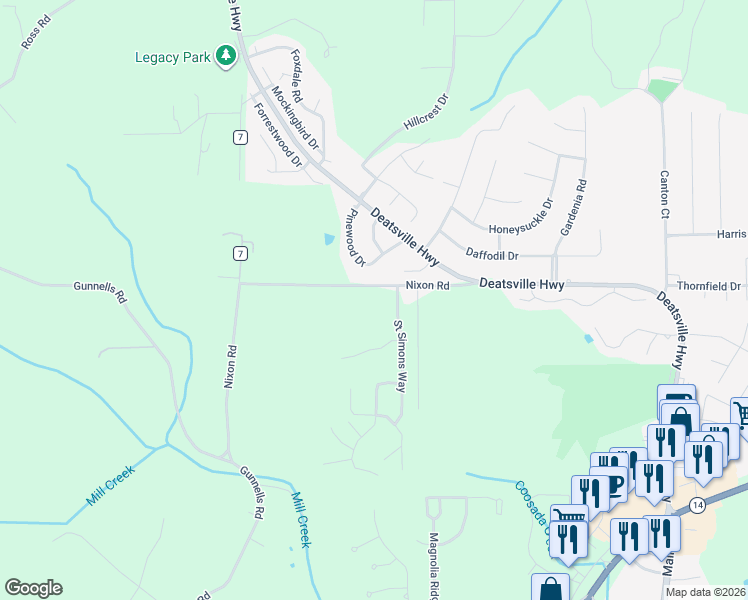 map of restaurants, bars, coffee shops, grocery stores, and more near 255 Nixon Road in Deatsville
