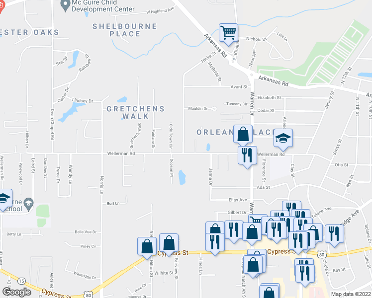 map of restaurants, bars, coffee shops, grocery stores, and more near 1628 Wellerman Rd in West Monroe