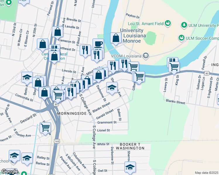 map of restaurants, bars, coffee shops, grocery stores, and more near 4013 Harrison Street in Monroe