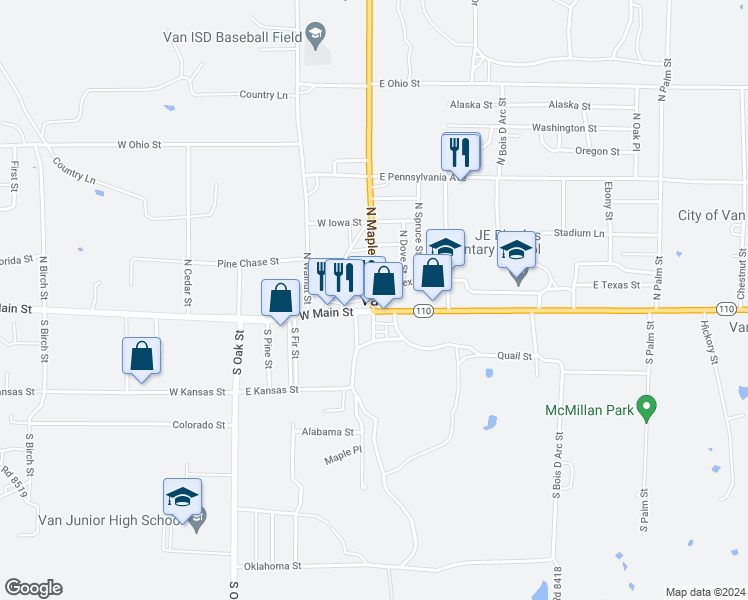map of restaurants, bars, coffee shops, grocery stores, and more near in Van