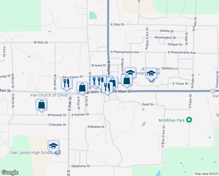 map of restaurants, bars, coffee shops, grocery stores, and more near in Van