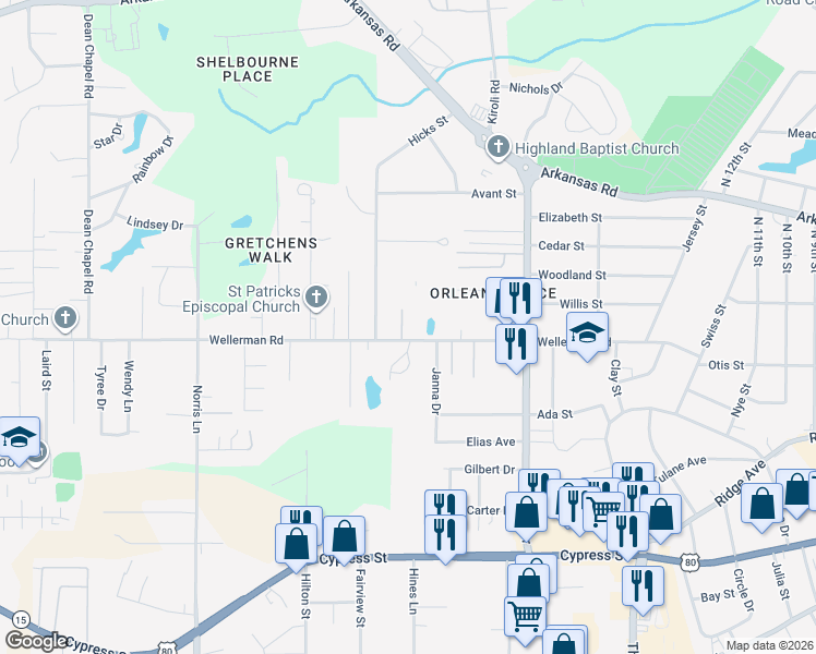 map of restaurants, bars, coffee shops, grocery stores, and more near 1616-1624 Wellerman Rd in West Monroe