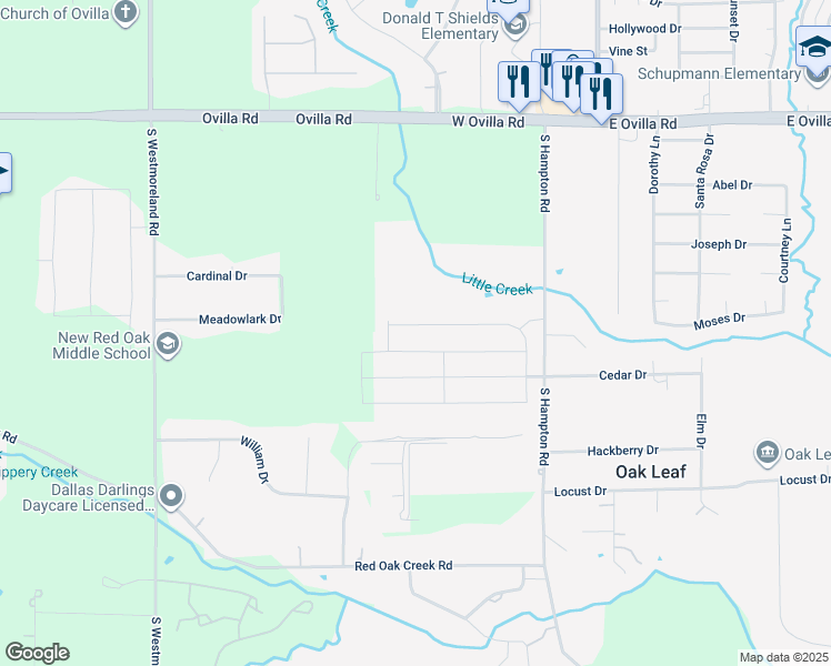 map of restaurants, bars, coffee shops, grocery stores, and more near 220 Rosewood Drive in Glenn Heights