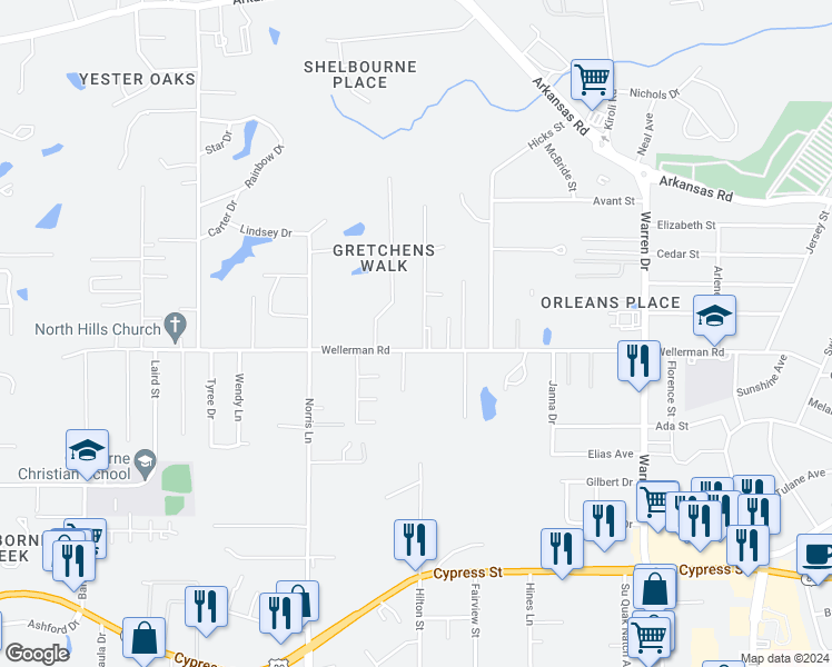 map of restaurants, bars, coffee shops, grocery stores, and more near 103 Fairlane Drive in West Monroe