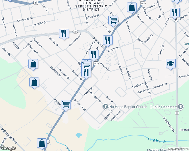 map of restaurants, bars, coffee shops, grocery stores, and more near 1310 Telfair Street in Dublin