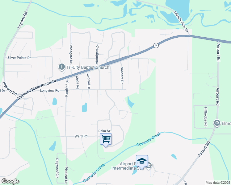 map of restaurants, bars, coffee shops, grocery stores, and more near 5201 Central Street in Elmore