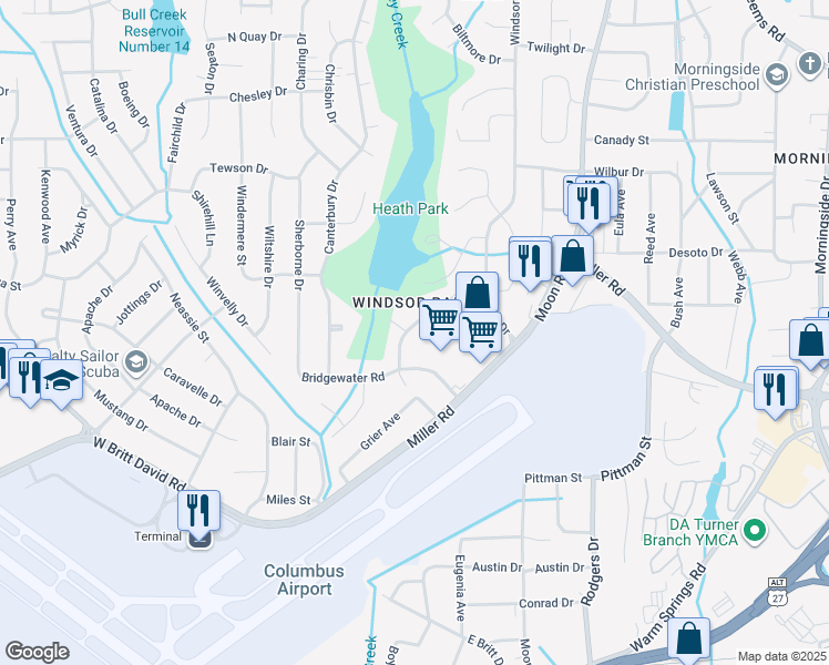 map of restaurants, bars, coffee shops, grocery stores, and more near in Columbus
