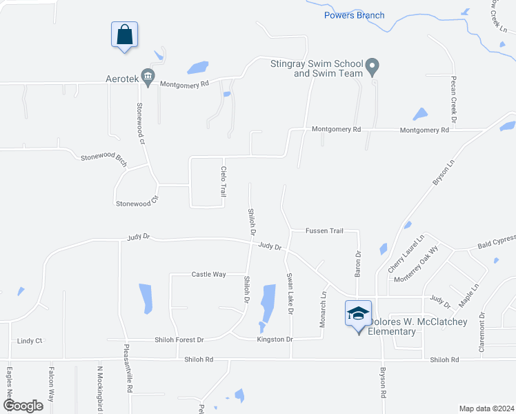 map of restaurants, bars, coffee shops, grocery stores, and more near 4040 Shiloh Trail in Midlothian