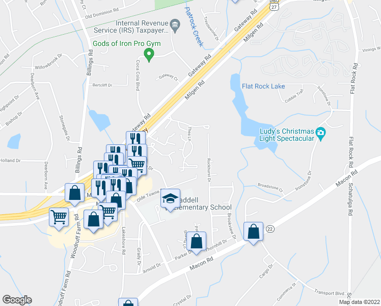 map of restaurants, bars, coffee shops, grocery stores, and more near 6520 Thea Lane in Columbus