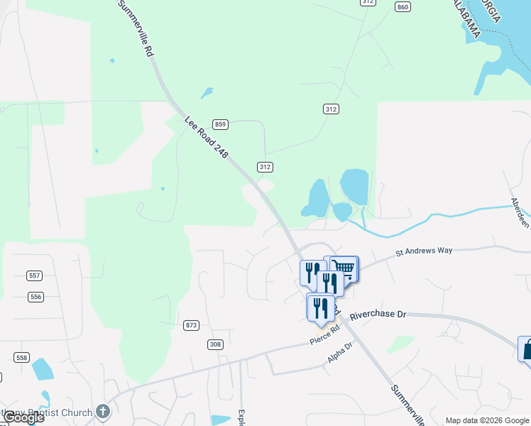 map of restaurants, bars, coffee shops, grocery stores, and more near 4316 Lee Road 248 in Phenix City