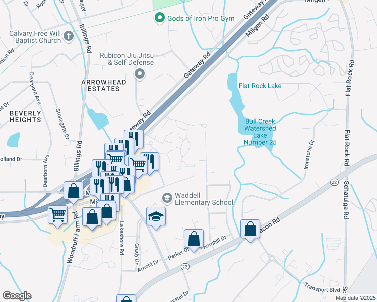 map of restaurants, bars, coffee shops, grocery stores, and more near 6521 Thea Lane in Columbus