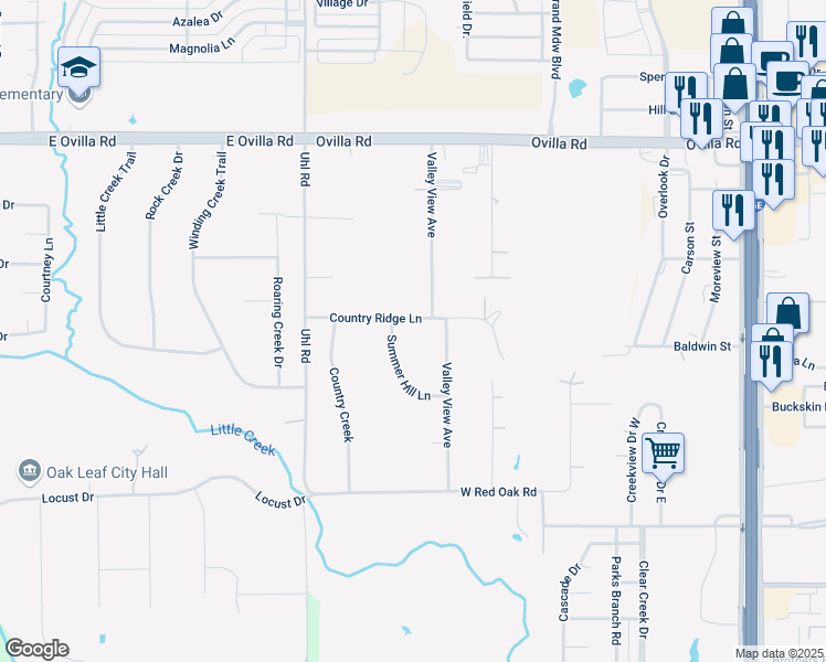 map of restaurants, bars, coffee shops, grocery stores, and more near 417 Country Ridge Ln in Red Oak