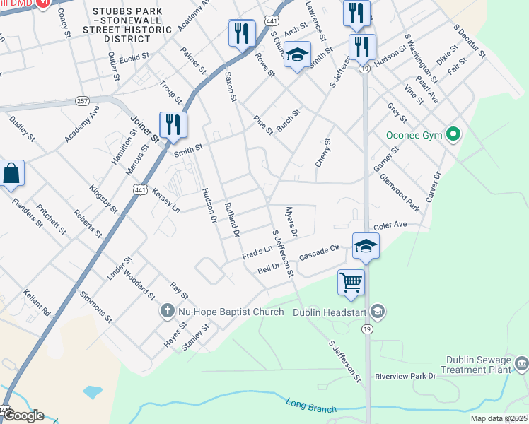 map of restaurants, bars, coffee shops, grocery stores, and more near 1100 South Jefferson Street in Dublin