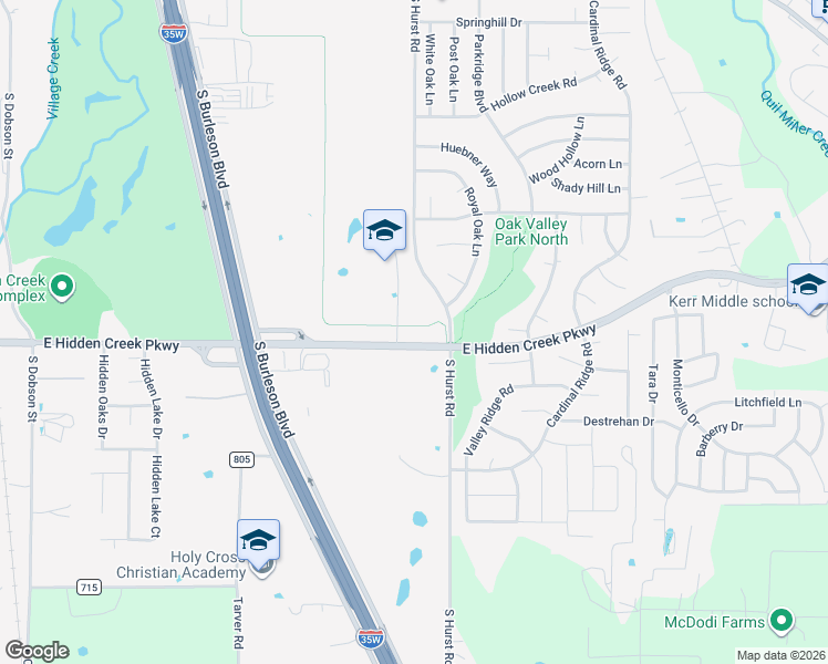 map of restaurants, bars, coffee shops, grocery stores, and more near East Hidden Creek Parkway in Burleson