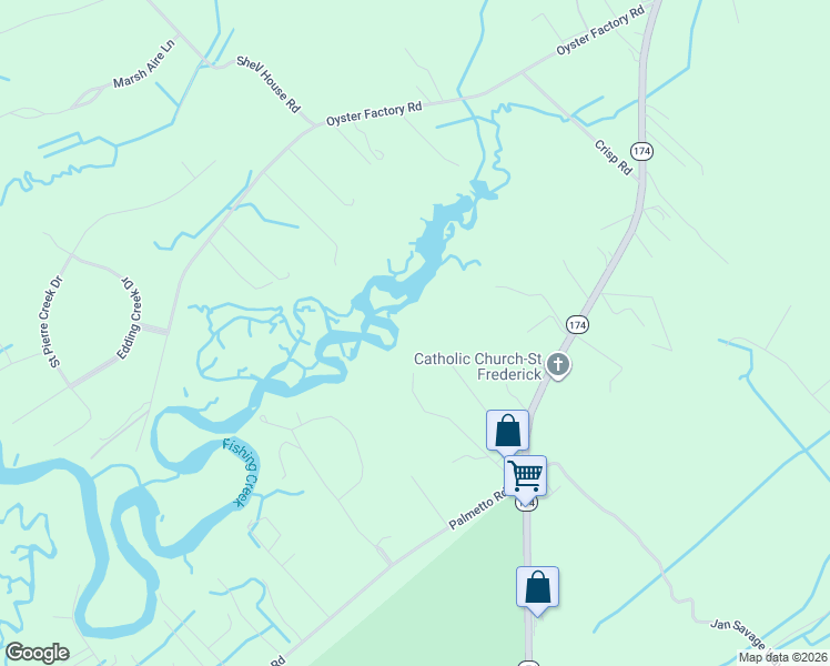 map of restaurants, bars, coffee shops, grocery stores, and more near 491 South Carolina 174 in Edisto Island