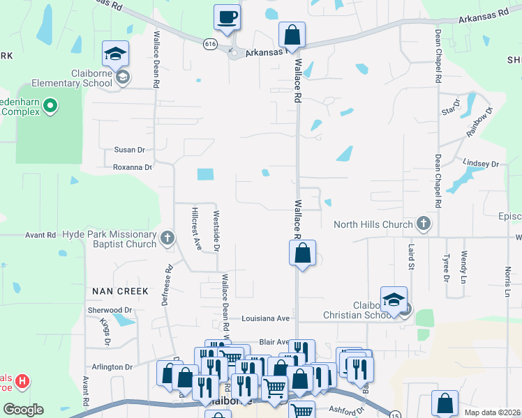 map of restaurants, bars, coffee shops, grocery stores, and more near 201 Chadwick Drive in West Monroe