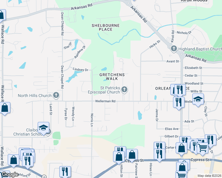 map of restaurants, bars, coffee shops, grocery stores, and more near 113 Gretchen's Walk in West Monroe