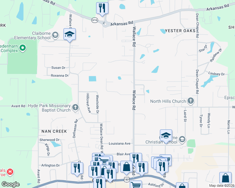 map of restaurants, bars, coffee shops, grocery stores, and more near 201 Chadwick Drive in West Monroe