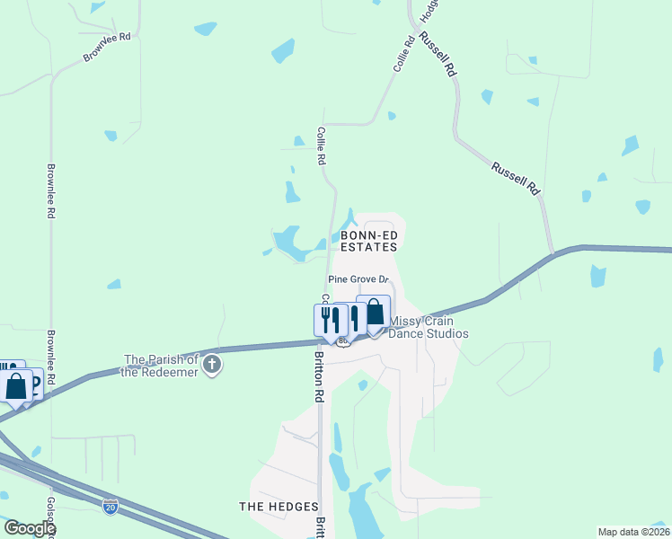 map of restaurants, bars, coffee shops, grocery stores, and more near 204 Collie Rd in Calhoun