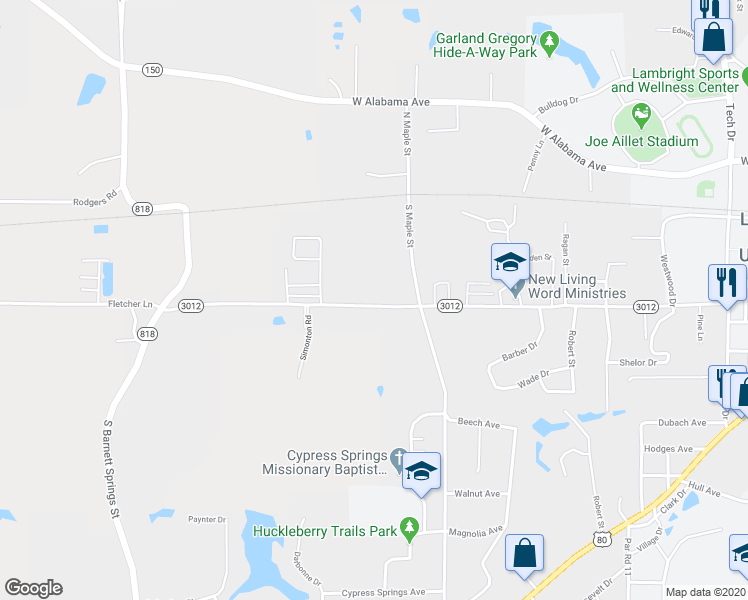 map of restaurants, bars, coffee shops, grocery stores, and more near 2320 West Barnett Springs Avenue in Ruston